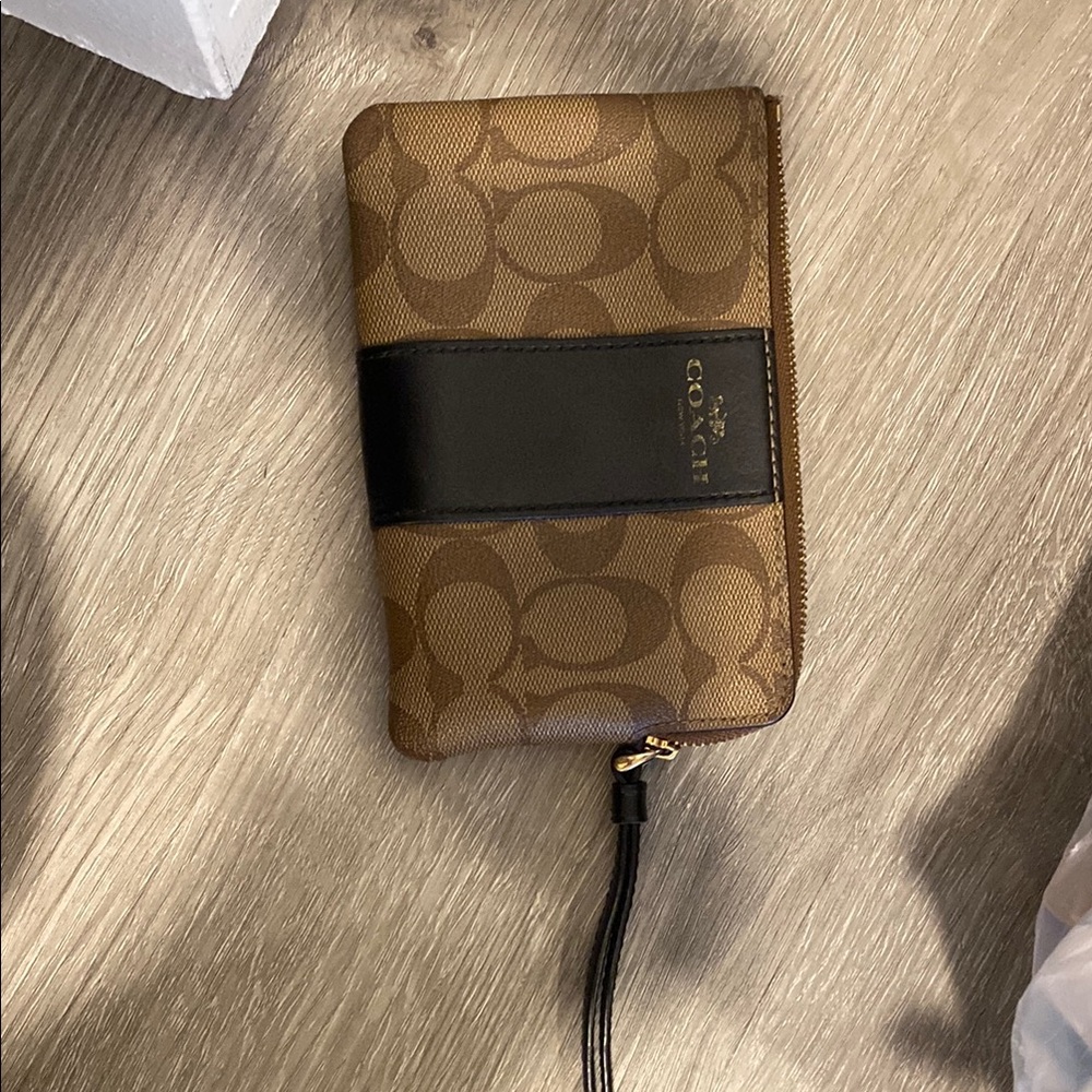 Coach Signature Brown and Black Wristlet